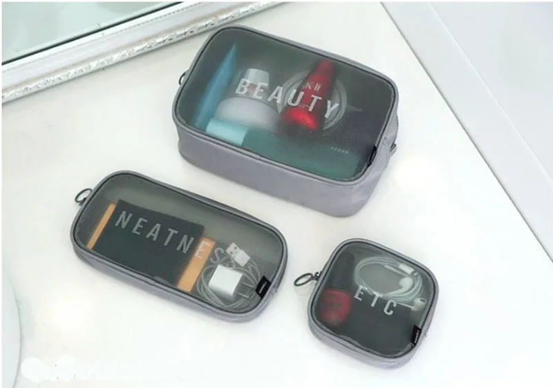 

Free Shipping Women Travel Mesh Cosmetic Bag Causual Zipper Makeup Case Organizer Storage Pouch Toiletry Beauty Wash Kit Bags