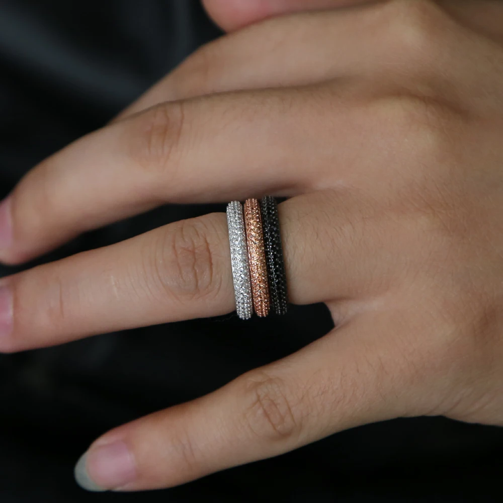 

925 sterling silver Colorful Stone Black clear CZ Zircon Engagement jewelry Eternity Women Band Stacking rings for Wedding gift