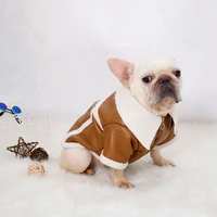 cool dog leather jacket warm winter pet clothes fleece dog coat for small medium dog french bulldog clothing pet apparels