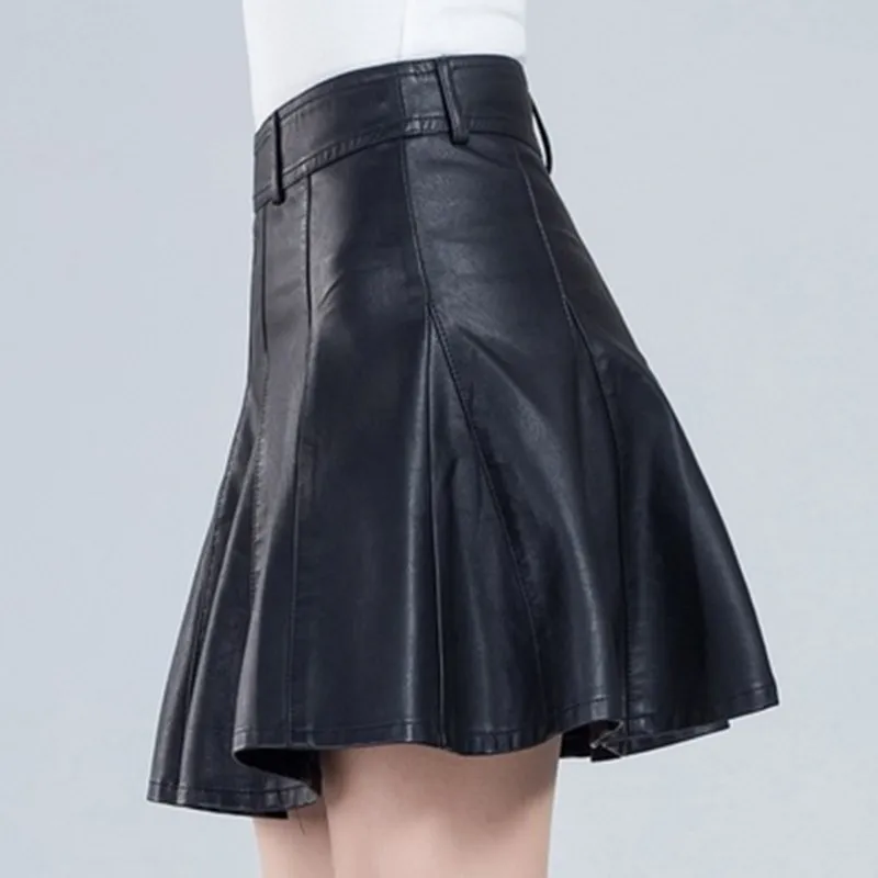 Spring Autumn Casual PU Leather Skirt Women Elegant Zipper Mini Black A-Line Skirt Lady Winter High Waist Skirts 4XL 5XL