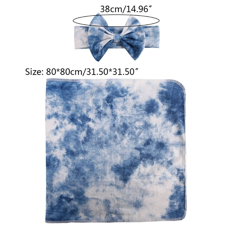 

H05C 2 Pcs Newborn Baby Receiving Blanket Headband Set Infant Gradient Color Swaddle Wrap Sleeping Bag Hair Band Kits for Girls