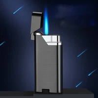 metal inflatable opening and pressing straight blue flame anti air lighter ultra thin creative lighter smoke accesoires gifts