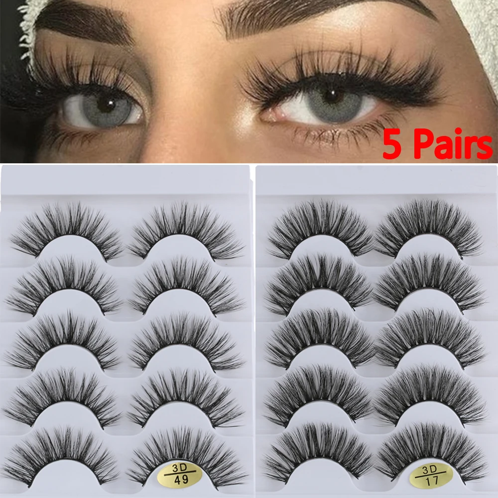 5 пар/набор 3D искусственным мехом норки Длинные Накладные ресницы Wispies одеял