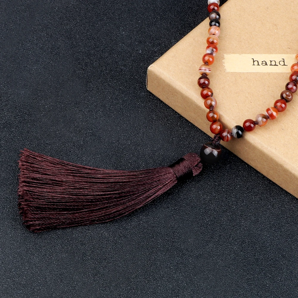 НОВЫЙ Тибетский 6 мм Красный Полосатый Агат бисерный браслет Высокое качество 108