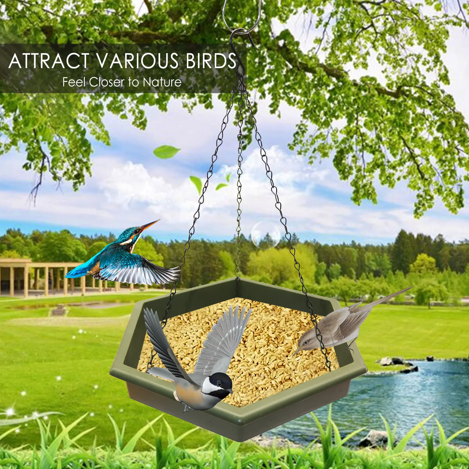 

2 In 1 Outdoor Garden Hanging Bird Bath & Bird Feeder Trays Garden Bird Feeding Tray For Outside Courtyard Decoration judicious