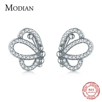 modian lovely charm butterfly vintage stud earrings 925 sterling silver brand fashion crystal stud earring for women jewelry