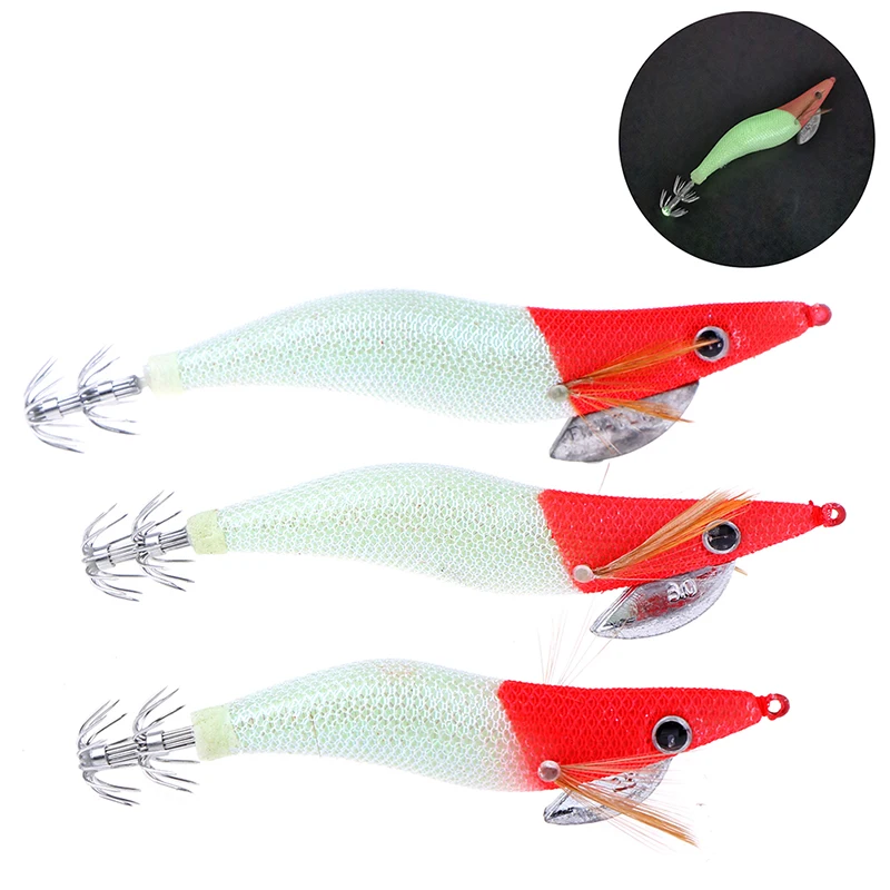 

2.5# 3.0# 3.5# Squid Hooks Artificial Wood Shrimp Squid Jig Lure Luminous Octopus Cuttlefish Shrimp Lure Pesca Fishing Tackle