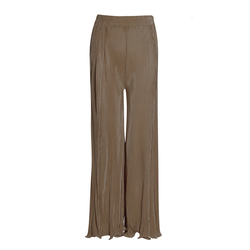 Brown TWOTWINSTYLE, белые уличные женские брюки с высокой талией, эластичные, широкие, длинные штаны для женщин, осень, модные, Новинка - Цвет: Brown
