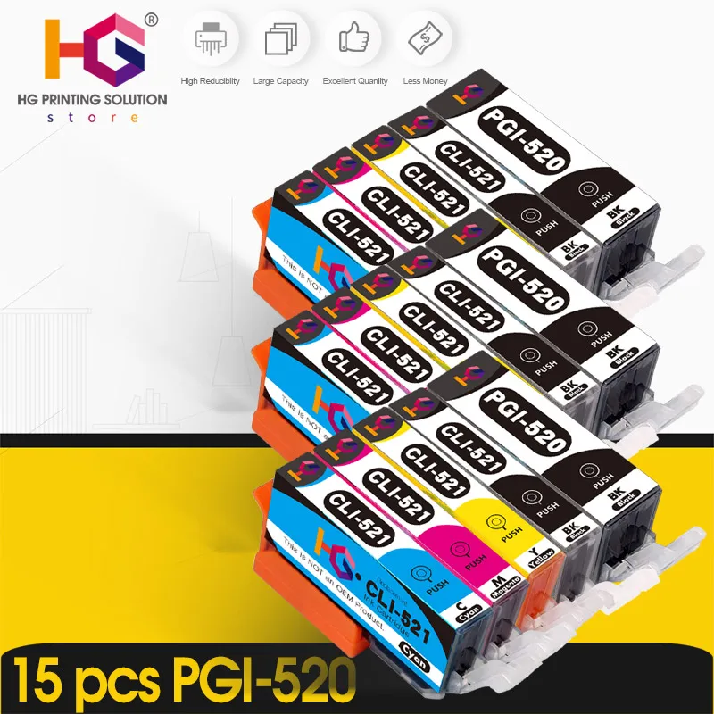 Совместимый картридж для принтера PGI-520 CLI-521 с чипом CANON PIXMA MP540 MP550 MP560 MP620 MP630 MP640 MP980