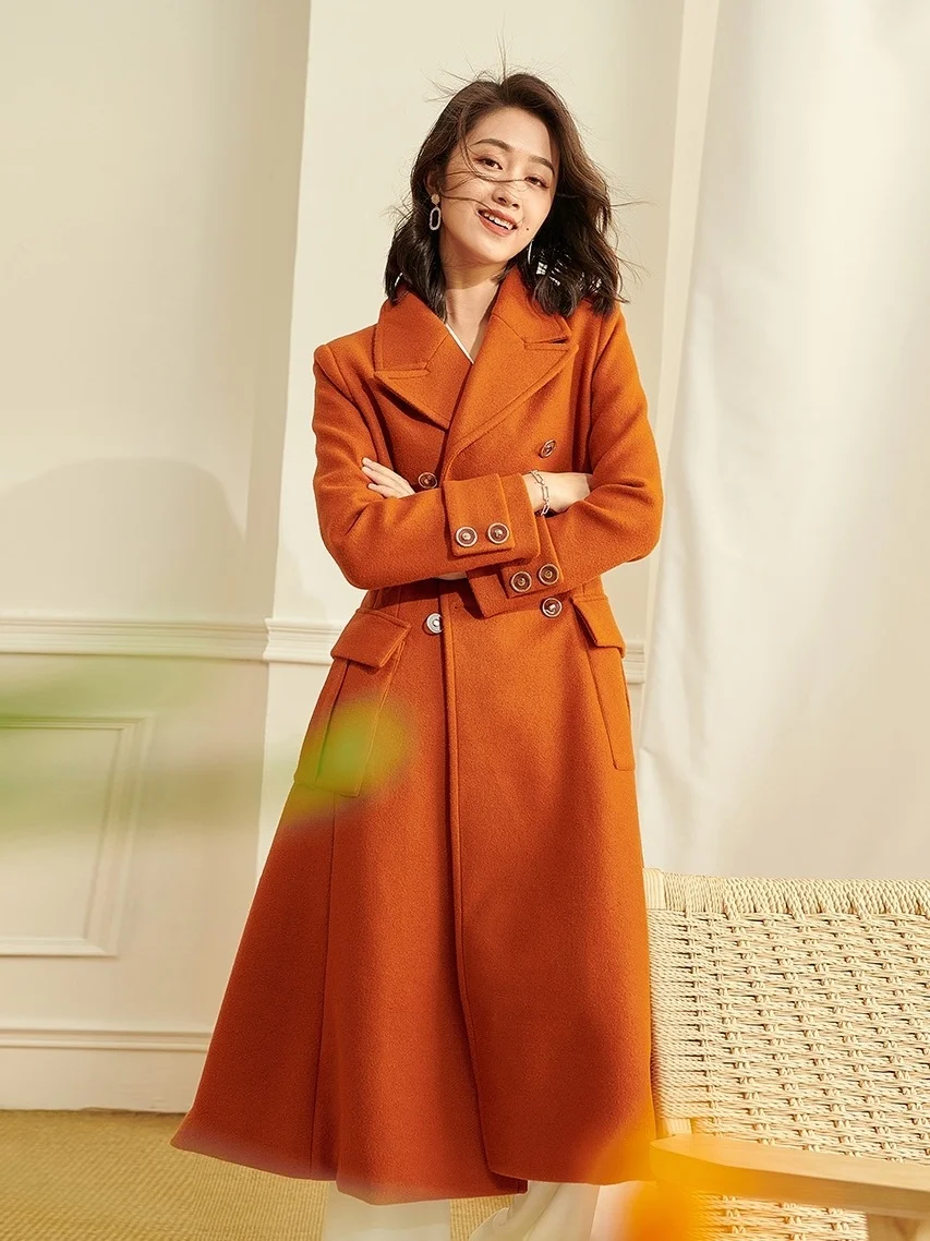 

Shzq элегантное женское двубортное пальто карамельного цвета с лацканами, плотное шерстяное пальто в стиле ретро Хепберн, темперамент