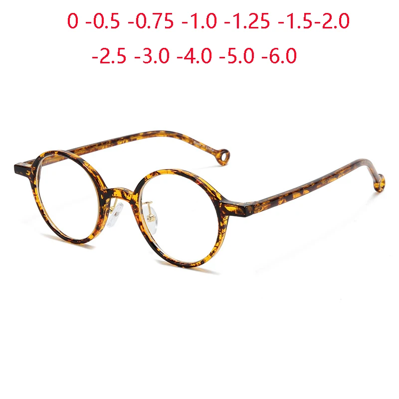 

Blue Light Blocking Small Leopard Frame Round Prescription Glasses For The Nearsighted TR90 Myopia Spectacles 0 -0.5 -0.75 To -6