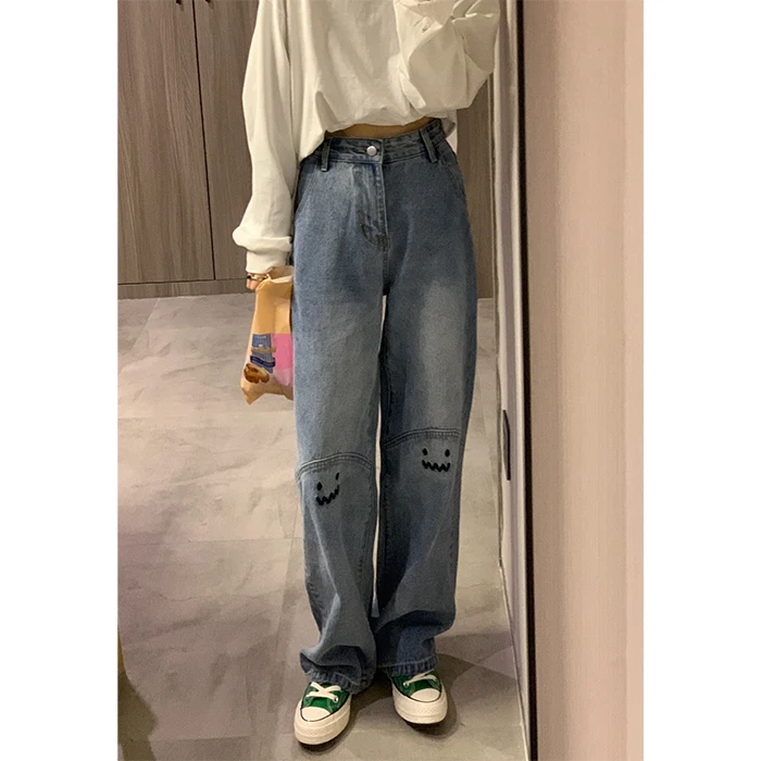 Plus Size Womens High Waist Straight Baggy Fashion Y2K Streetwear Harajuku Vintage Casual Female Wide Leg Jeans Trouser Pants