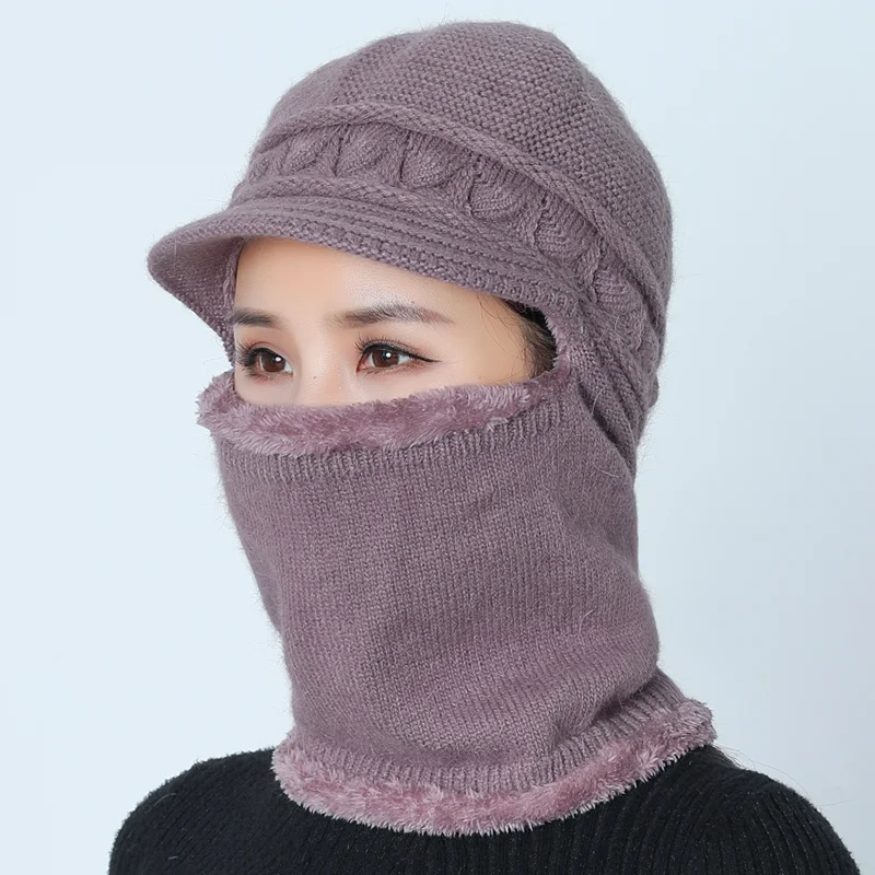 SUOGRY зимняя плюшевая шляпа вязаная шапка для женщин шарф маска Балаклава Skullies Beanies