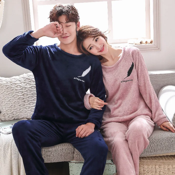 Комплект из двух предметов пижамы для пар фланелевая зимняя Домашняя одежда сна