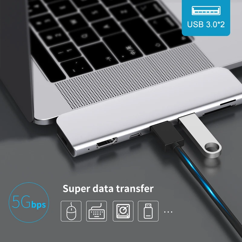 

USB 3.1 Type-C Hub To HDMI Adapter 4K Thunderbolt 3 USB C Hub with Hub 3.0 TF SD Reader Slot PD for MacBook Pro/Air 2018 - 2020