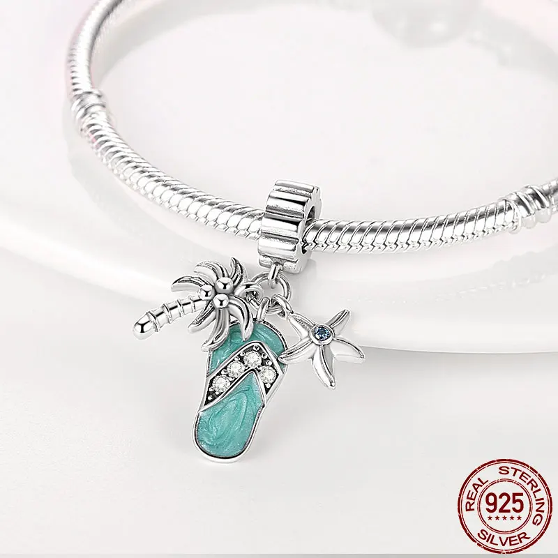 

Summer Palm Tree Pendant 925 Sterling Silver Coconut Tree Dangle Charm Beads fit Original Pandora Bracelet Necklace Jewelry Gift