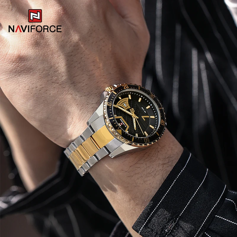 

NAVIFORCE Luxury Quartz Watch Men 2021 New Style Gold Business Classic Waterproof Stainless Steel Wristwatch Male Calendar Clock