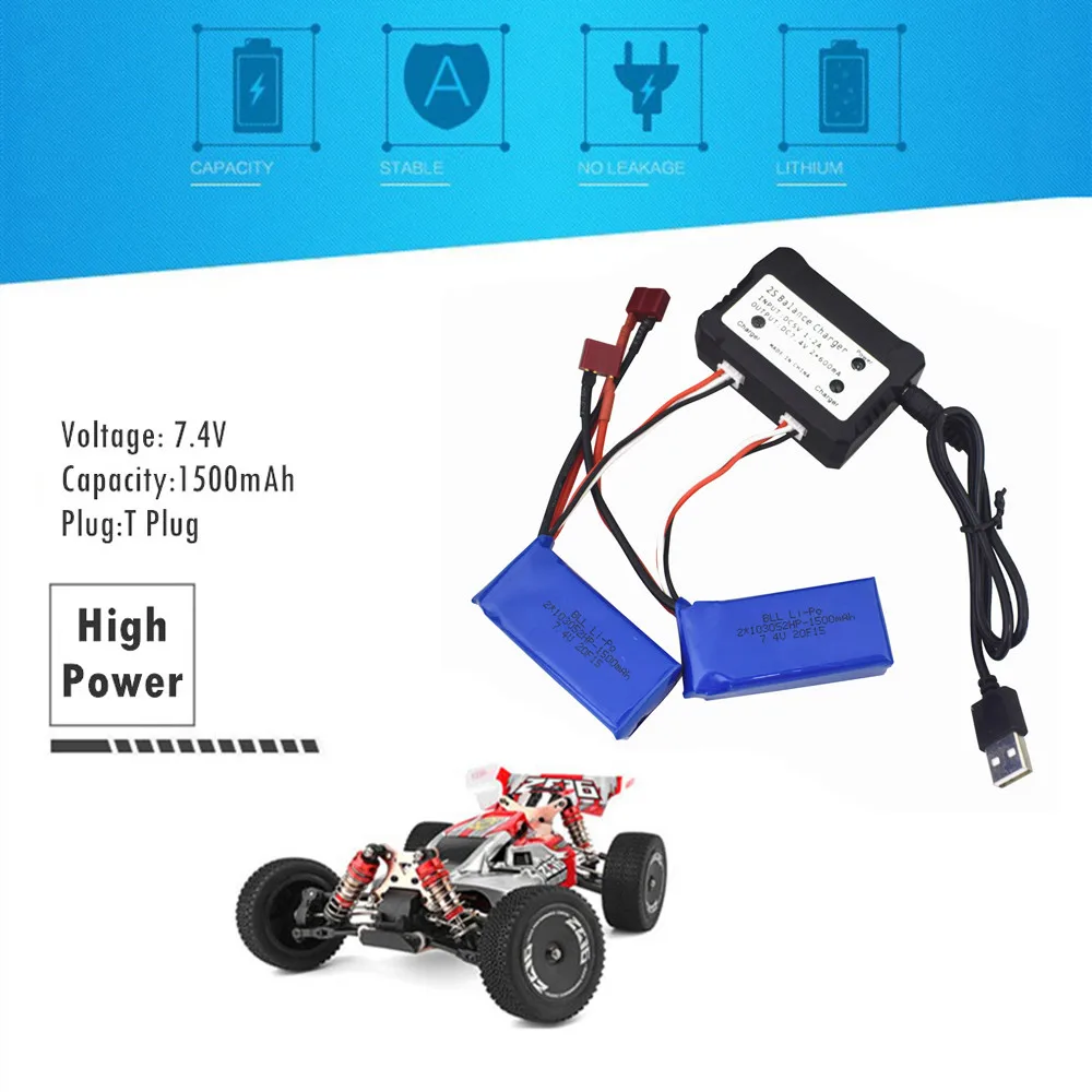 

По для WLTOYS A959-B/A969-B/A979-B/144001 Батарея 1500mAh 2-в-1 7,4 V Батарея с Зарядное устройство с t-образной вилкой запасная часть аксессуары