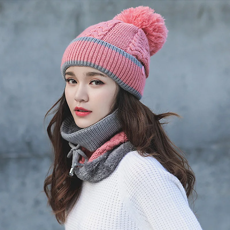 Женский комплект из 3 предметов зимняя шапка шарф маска теплая короткая плюшевая