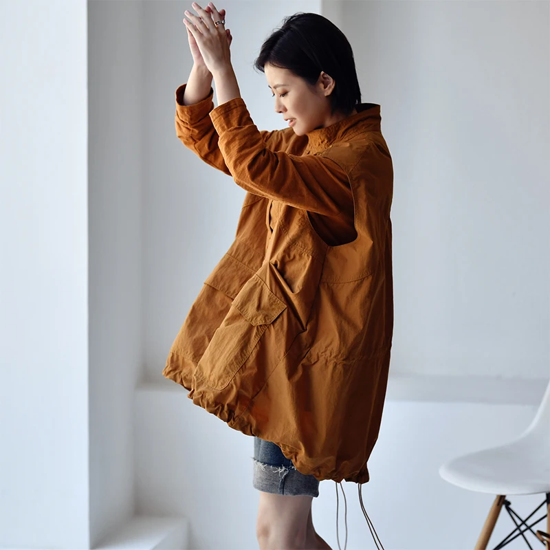 Женская Длинная свободная куртка MICOCO V2096 с воротником-стойкой на молнии двумя