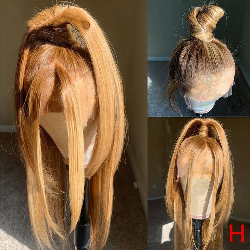 

Brazilian Honey Blonde Color Long Natural Hairline Transparent 13x4/6 Lace Front 100%Human Wigs With Baby Hair Adjustable Strap