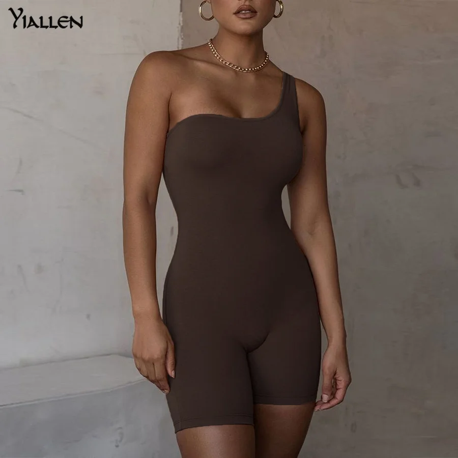 

Yiallen One Shoulder Backless 2021Women Rompers Casual Street Style Workout Skinny Slim Sportswear Female Elastic Playsuits