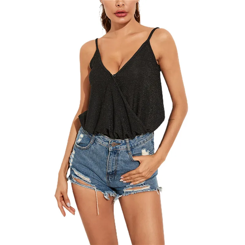 

Summer Women's Deep V-Neck Sleeveless Sequined Bodysuit 2021 Fashion Street Club Homewear Casual Party High Waist Clothes