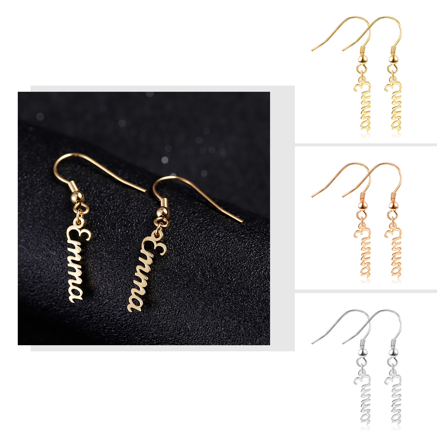 Изготовленные на заказ имя серьги персонализированные табличка Висячие женские