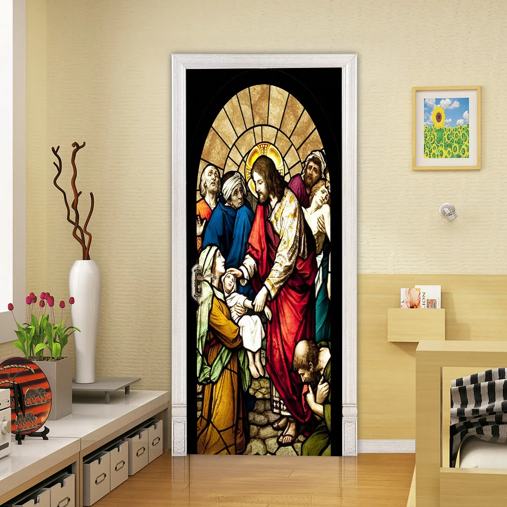 

3D creative Jesus religion door stickers wall stickers self-adhesive waterproof removable