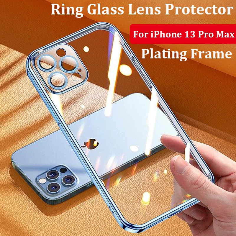 

Plating Frame Lens Ring Glass Silicone Case For iPhone 13 Pro MAX Mini 12 Pro Soft TPU Transparent Camera Protector Phone Cover