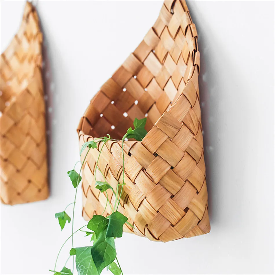 Настенный Природные плетеная корзина для цветов цветочный горшок корзины из
