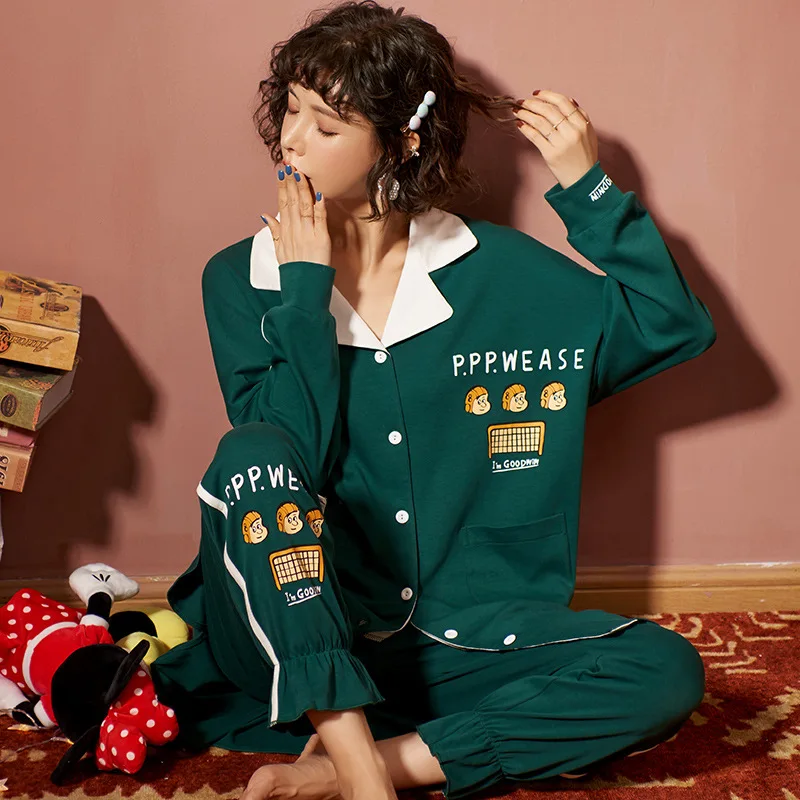 Новинка осенне зимняя одежда для сна комплект из 2 предметов женщин Хлопковая