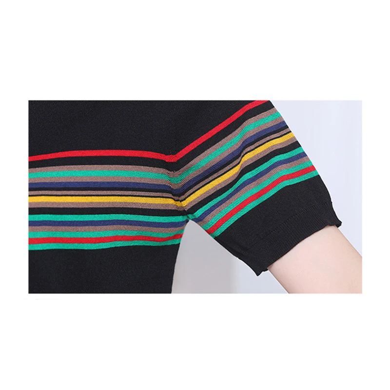 

2021 Summer Fashion Women Clothes Short Sleeve Thin Striped Knitted Sweater Pullover Woman O Neck Sweaters Pull Femme Jumper