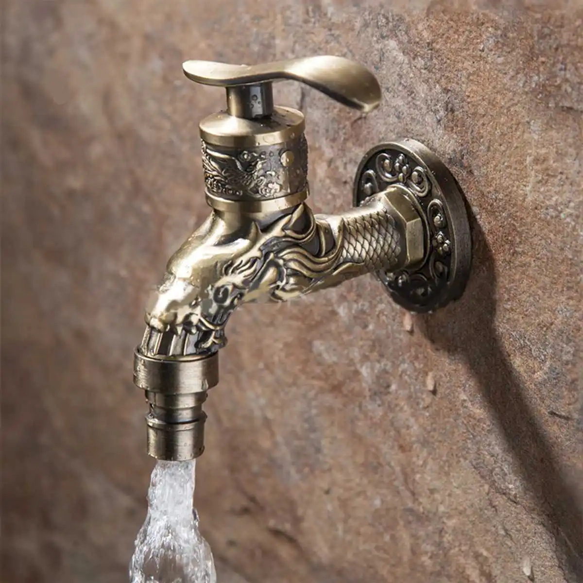 Vintage Antique Solid Brass Faucet Bathroom Wall Mounted Single Cold Water Tape for Kitchen Sink Mop Pool Outdoor Garden | Обустройство