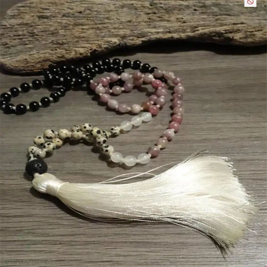 6mm Black Onyx Rhodonite Gemstone 108 Beads Mala Necklace energy spirituality cuff fengshui Wristband Handmade