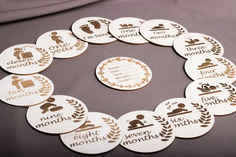 Детские месячные вехи карты, Детские вехи карты, деревянные вехи lasercut, новорожденный подарок, детский душ подарок, фото реквизит набор