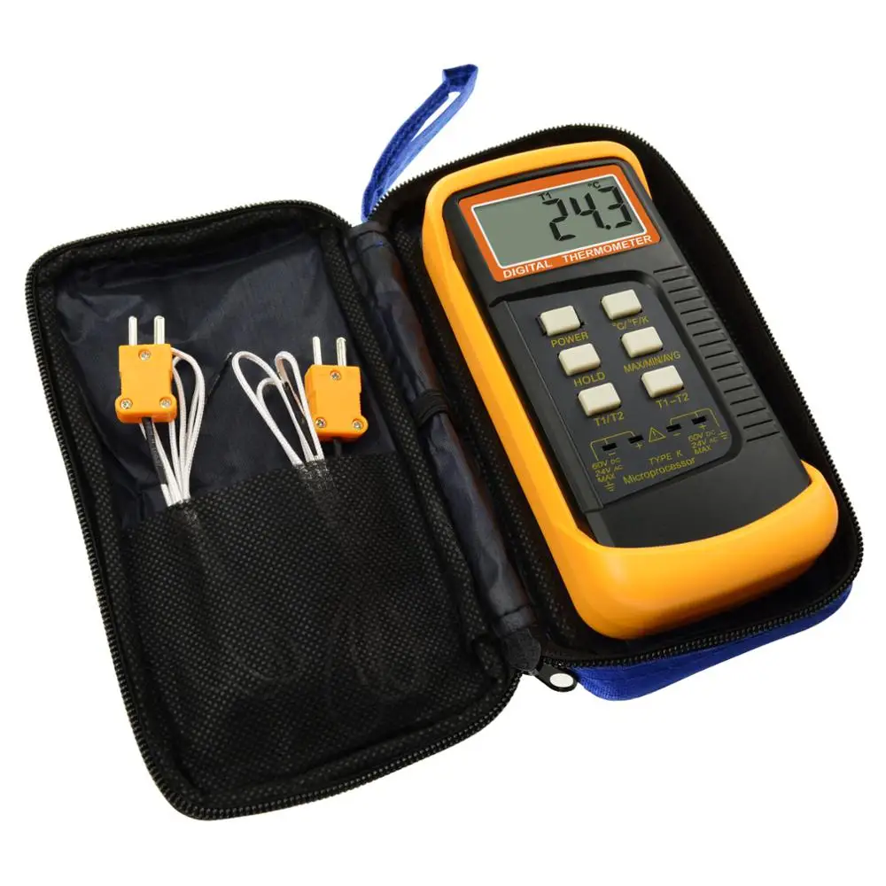 

Digital 2 Channels K-Type Thermometer 2 Thermocouples 50~1300degC (-58~2372degF) Handheld High Temperature Meter Sensor