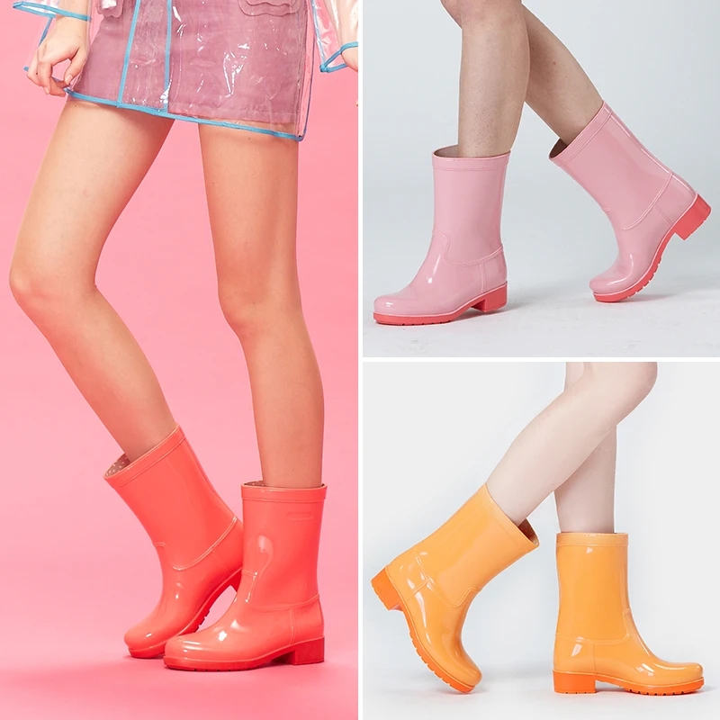 Резиновые сапоги женские Сапоги до середины икры с нескользящей подошвой Модные