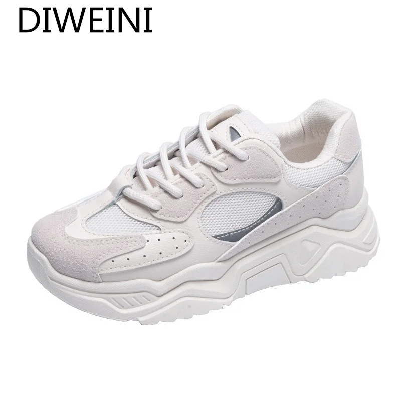 

2021 Women's Shoes Spring Women's Mesh Breathable Sneakers Comfortable Lace-up Casual Shoes Fashion New Walking Platform Shoes