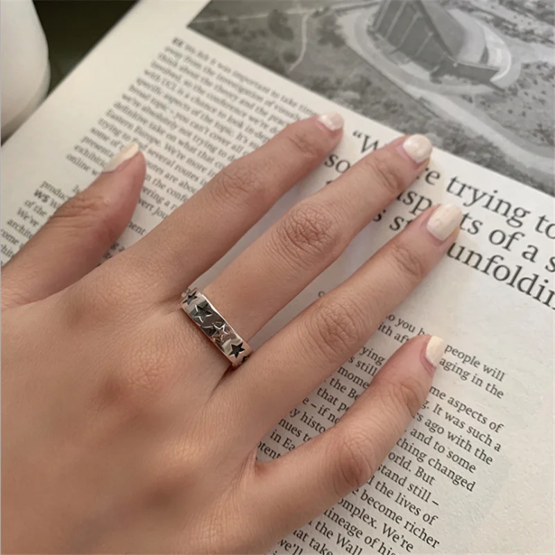 

Retro Simple Little Star Ring Hip Hop Bumpy Feeling Distressed Opening Adjustable Couple Holiday Gift Party Jewelry Wholesale