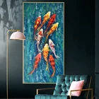 Настенная картина, HD печать, китайская абстрактная картина с девятью рыбами, пейзаж, картина маслом на холсте, постер для гостиной, современный декор