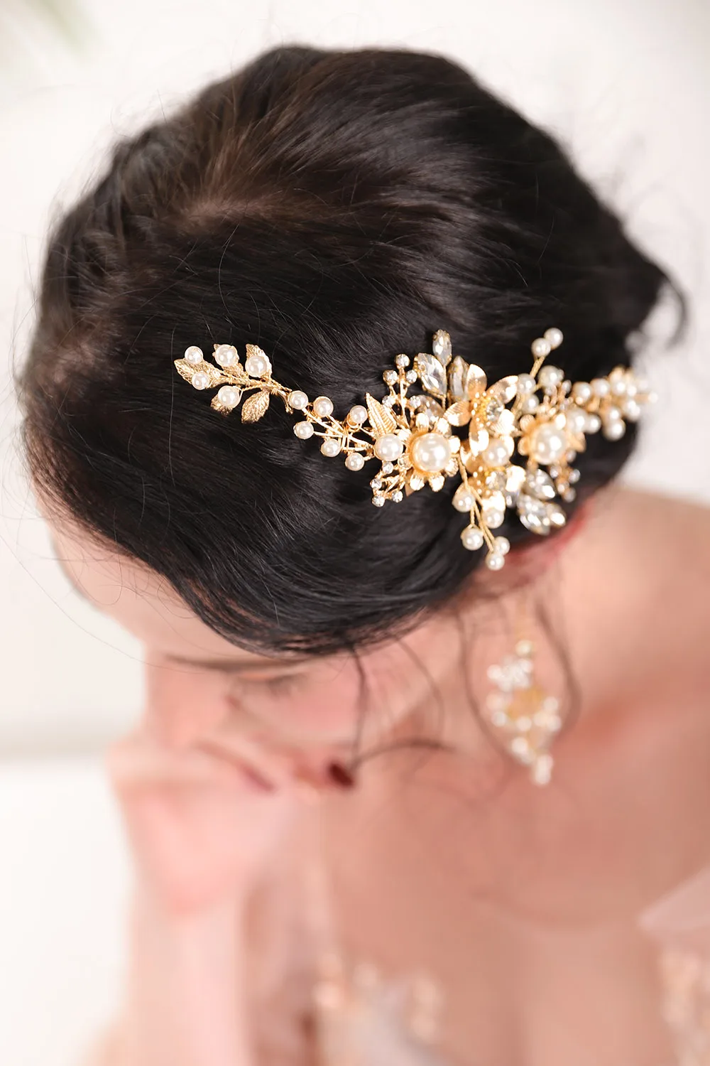 Благородный цветок золотой жемчуг кристаллы стразы феи женские Украшения