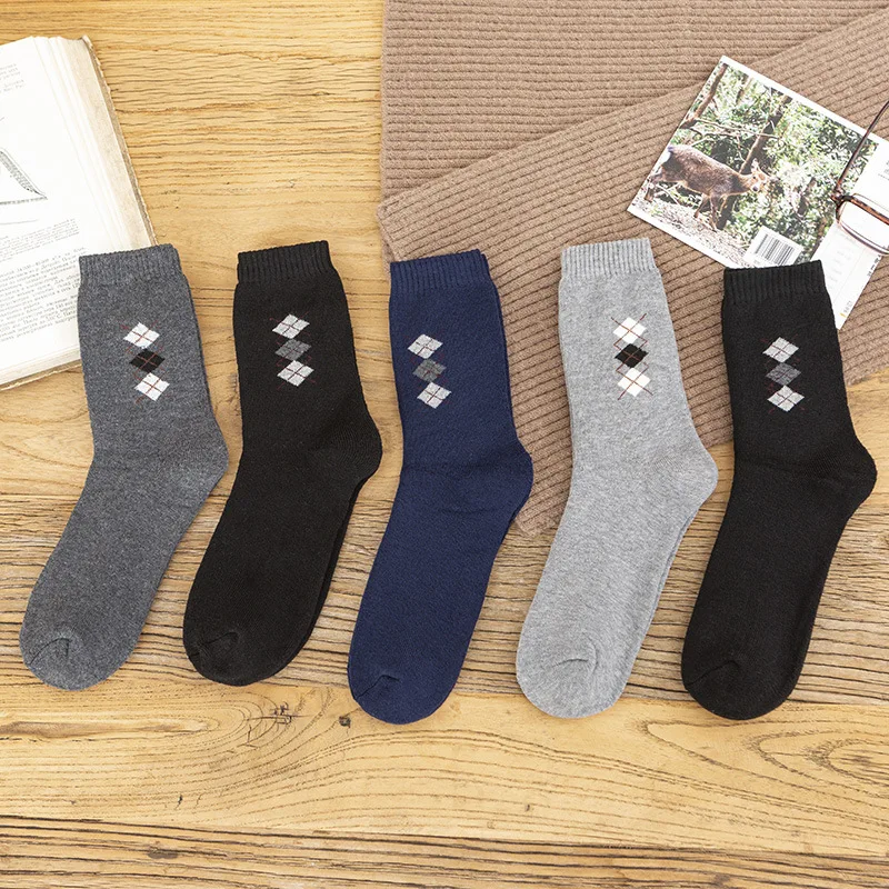 

5 Pairs/ Lot Winter Men's Polyester Cotton Towel Socks Sports Leisure Tube Socks Plus Velvet Thickening Warm Men's Terry Socks