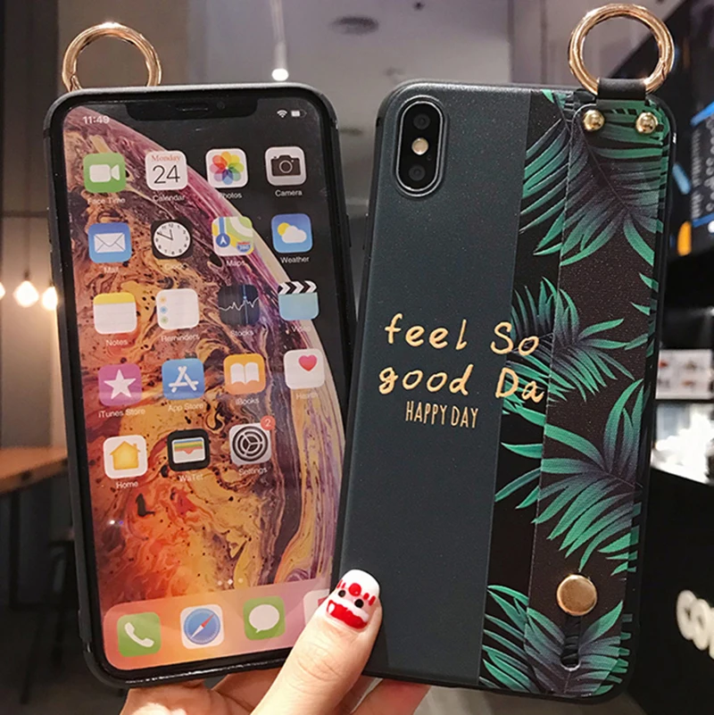 Винтажный чехол для телефона LOVECOM с листьями и ремешком на запястье iPhone 12 Mini 11 Pro Max