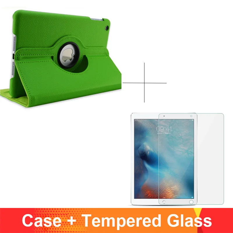 Green add glass 360 градусов вращающийся из искусственной кожи с откидной крышкой чехол для iPad 2/3/4 Чехол подставка чехол s Смарт планшет A1395 A1396 A1416 A1430 A1458 A1460 - Цвет: Green add glass