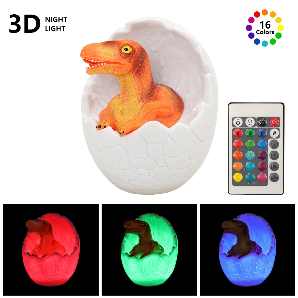Светодиодный ночник 3D динозавр лампы для спальни с дистанционным управлением
