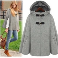 streetwear fashion cape hooded shawl british woolen cape coats women button loose casual outerwear girl winter warm cloak jacket
