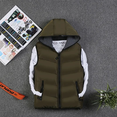 army green 2 Одежда для мальчиков; осенний хлопковый пуховик с капюшоном для подростков; детский жилет; двусторонний жилет; хлопковый жилет; повседневная куртка для маленьких мальчиков; детская ветровка - Цвет: army green 2