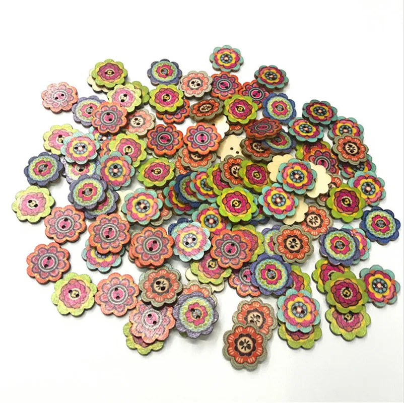 

500PCS Retro Series Flower Wood Buttons for Handwork Sewing Scrapbook Clothing Crafts Accessories Gift Card Making DIY 20MM