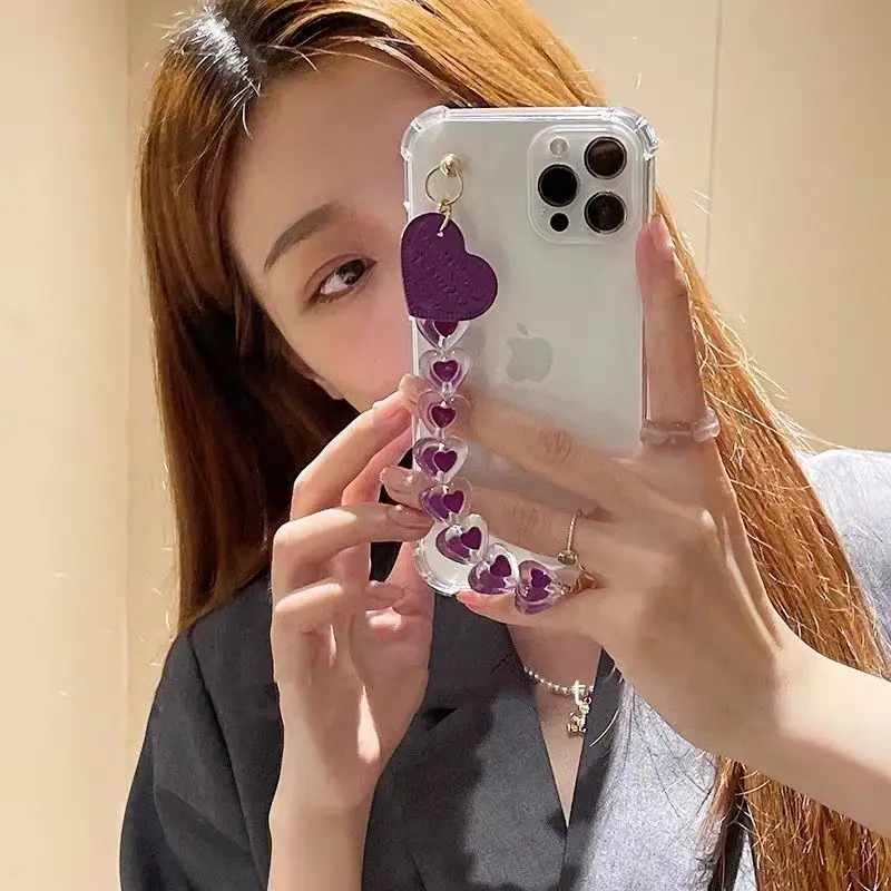 Cute 3D leather Love Heart Bracelet Case For Samsung Galaxy NOTE 20 10 8 9 S21 FE S20 ultra 5G S8 S9 Plus S10 Wrist Strap Cover